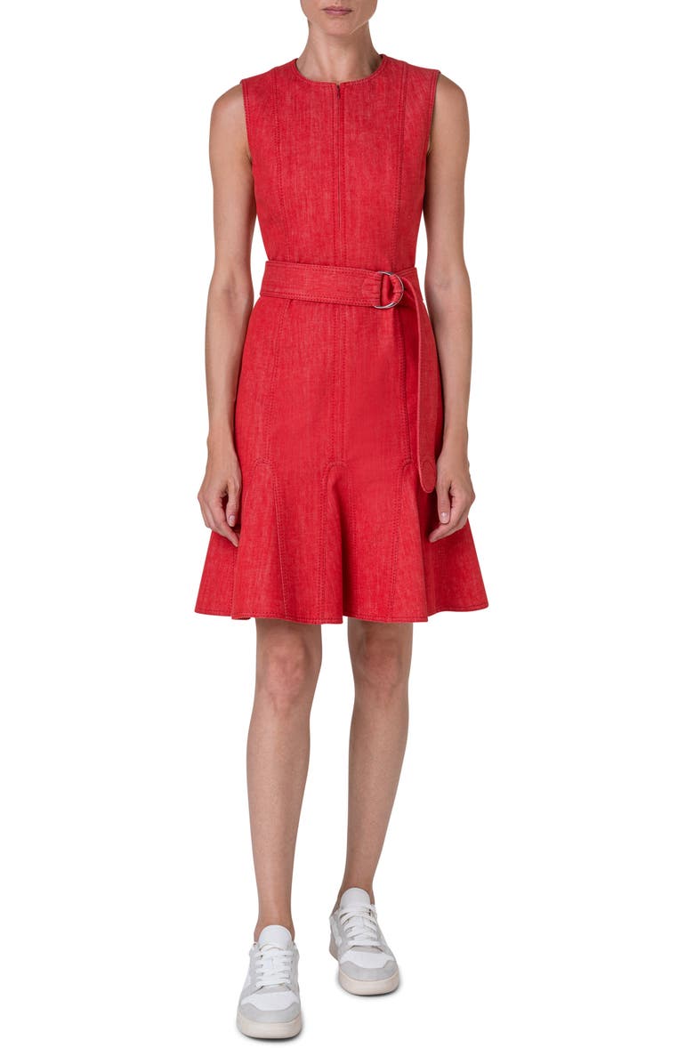 Akris punto Belted Sleeveless Denim Dress, Main, color,