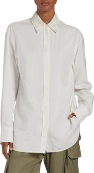 Golden Goose Imitation Pearl Embellished Jacquard Stripe Button-Up Shirt