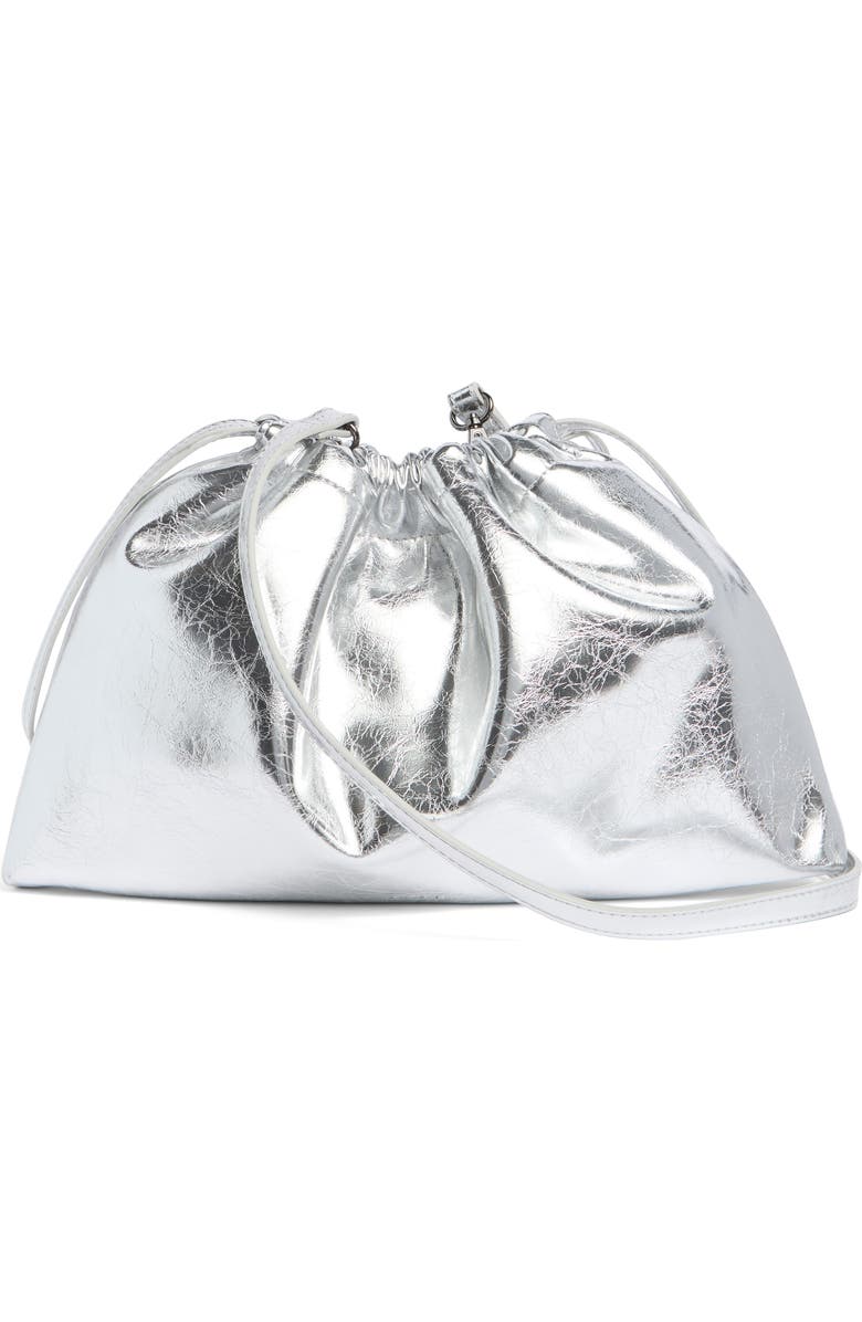 BCBG Metallic Drawstring Clutch, Alternate, color, Silver
