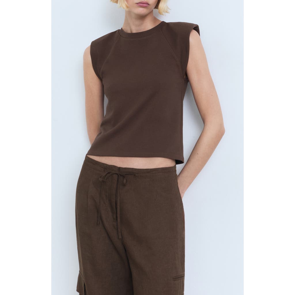 Mango Shoulder Pad T-shirt Chocolate In Brown