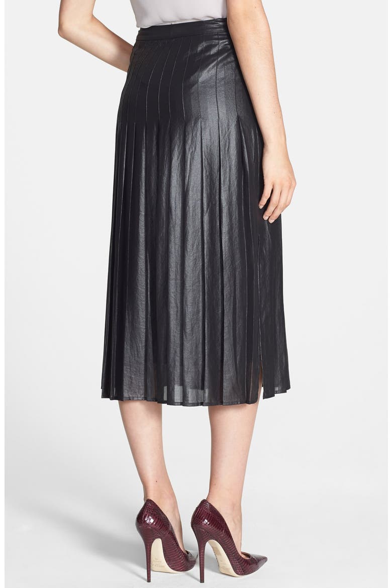 Pleat Midi Skirt, Alternate, color, COATED BLACK