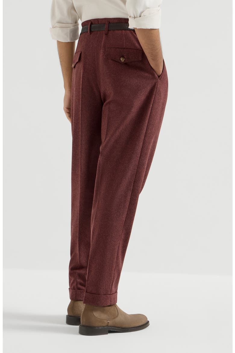 Virgin wool and cashmere flannel trousers with double pleats, Alternate, color, Burned