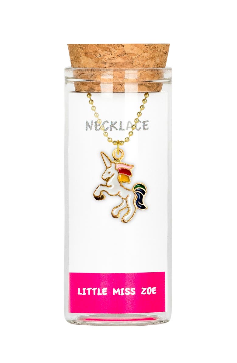 Little Miss Zoe Rainbow Unicorn Charm Necklace, Main, color,