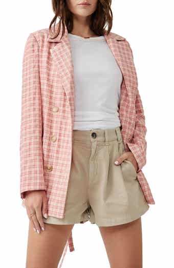 Free People Olivia Tie Waist Gingham Double Breasted Blazer