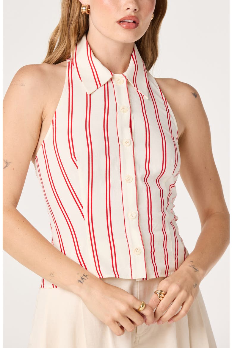 Adrianna Stripe Cotton Halter Top, Alternate, color, RED STRIPE