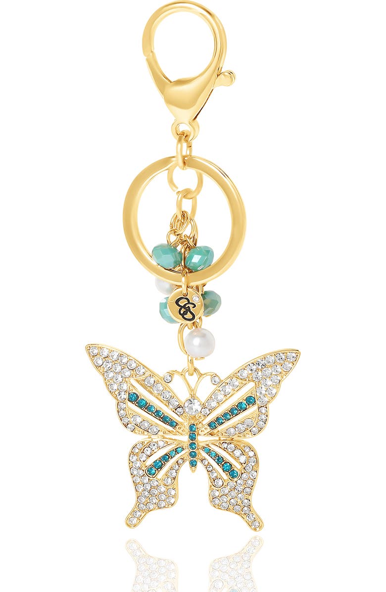 Jessica Simpson Elegant Butterfly Charm Keychain, Main, color, Blue, Gold, Silver