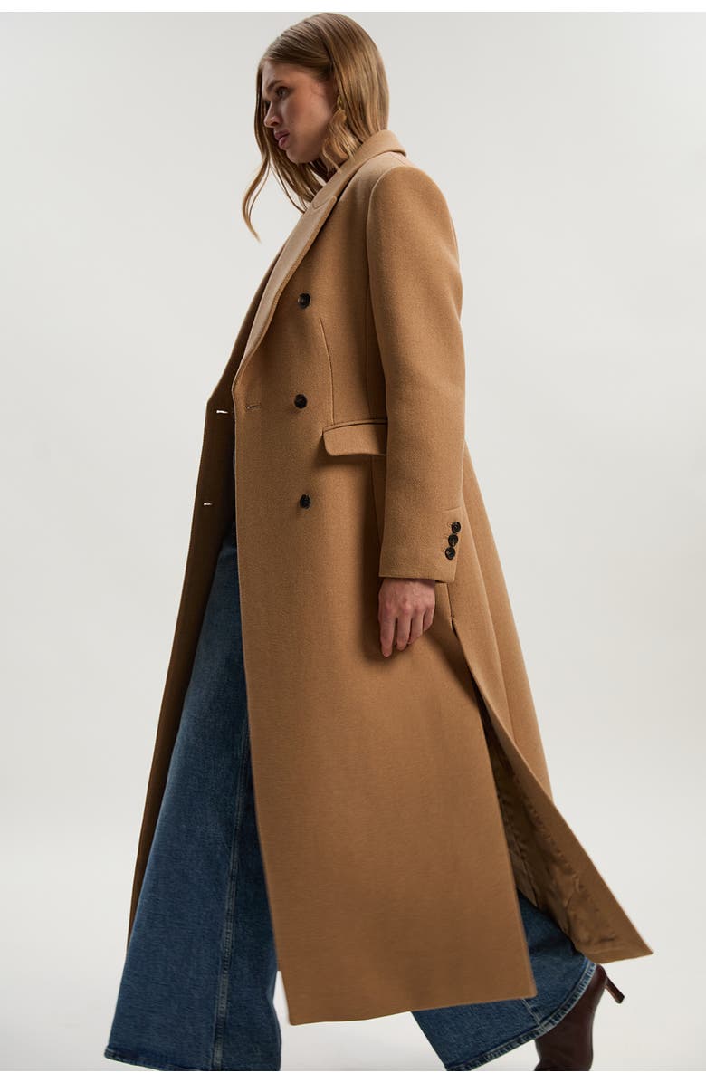 Karen Millen Wool Double Breasted Tailored Maxi Coat, Alternate, color, Camel