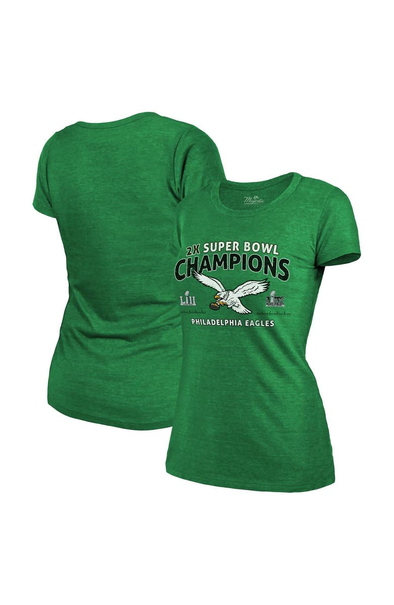 Majestic Threads Women's Majestic Threads  Kelly Green Philadelphia Eagles Two-Time Super Bowl Champions Sky High Retro Tri-Blend T-Shirt, Main, color, 
