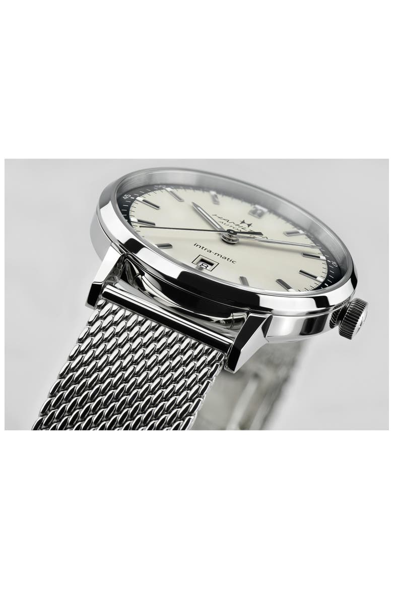 American Classic Intra-Matic Automatic Mesh Strap Watch, 40mm, Alternate, color, SILVER/ WHITE