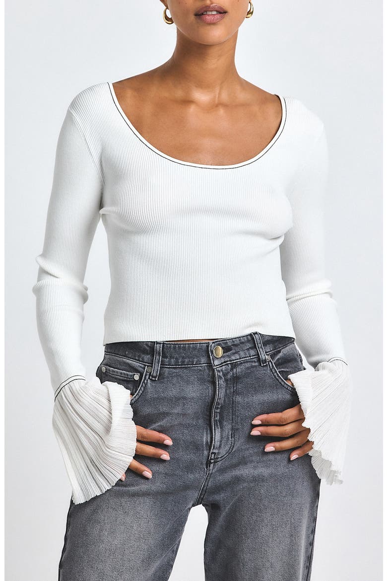 Calliope Rib Frill Cuff Top, Main, color, BLANC DE BLANC