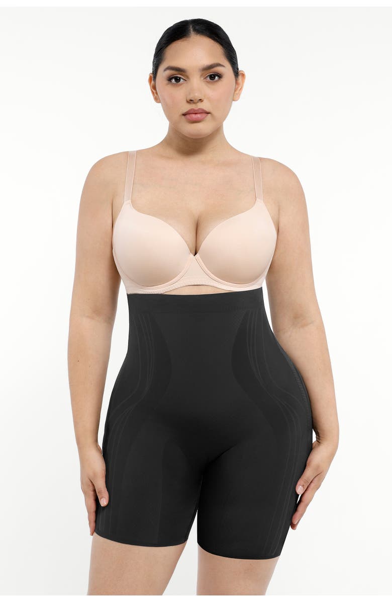 Shapellx Tummy Control Flawless Smoothing Mid-Thigh Shorts, Main, color, Jet Black