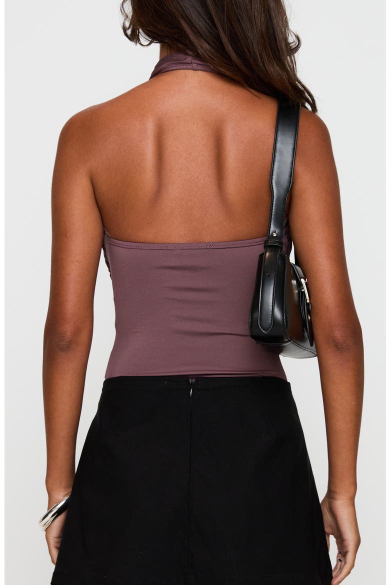 Shoot A Shot Wrap Halter Bodysuit, Alternate, color, PLUM