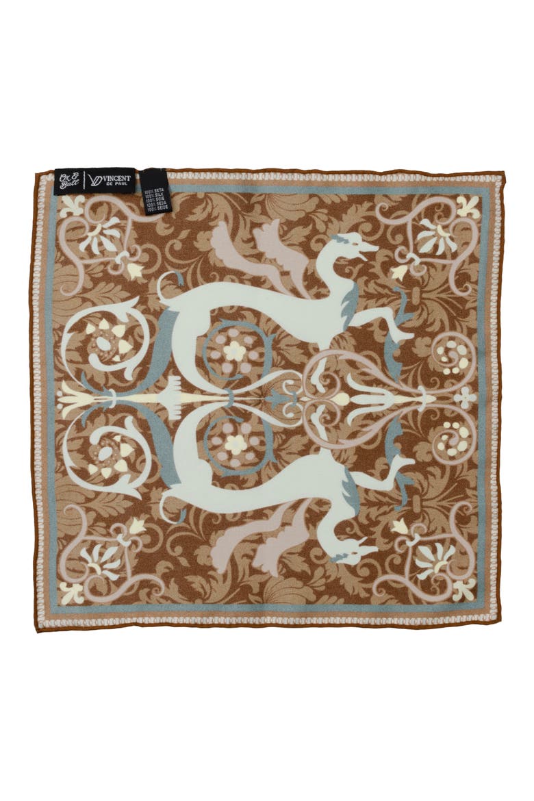 Vincent De Paul Biltmore Renaissance Revival Pocket Square, Alternate, color, BROWN