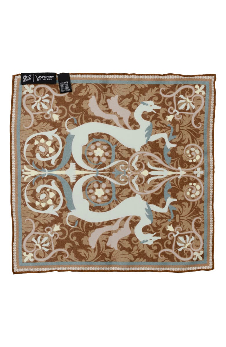 Cufflinks, Inc. Vincent De Paul Biltmore Renaissance Revival Pocket Square, Alternate, color, Brown