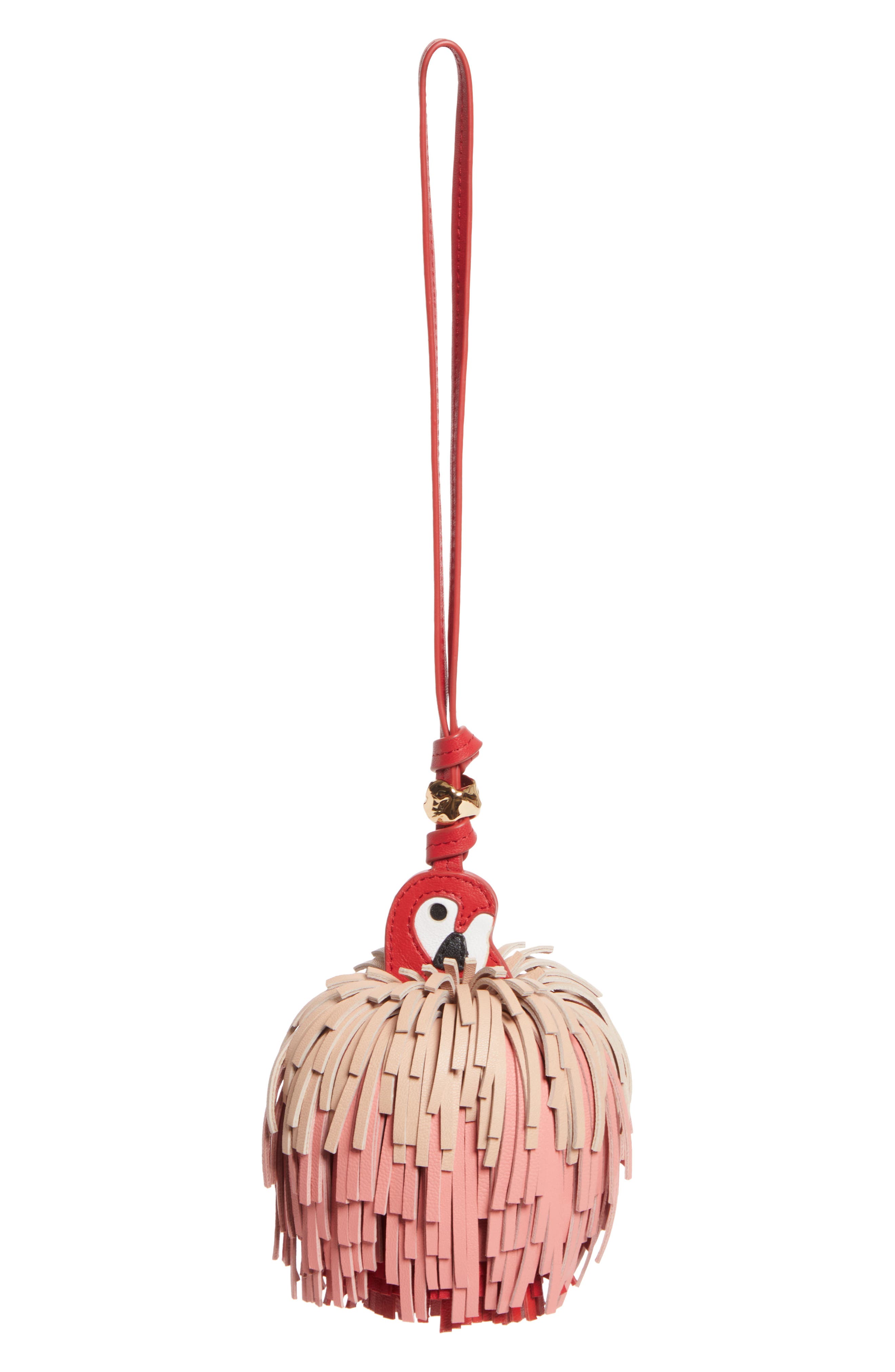 Zimmermann Parrot Fringe Leather Bag Charm, Main, color, Pink