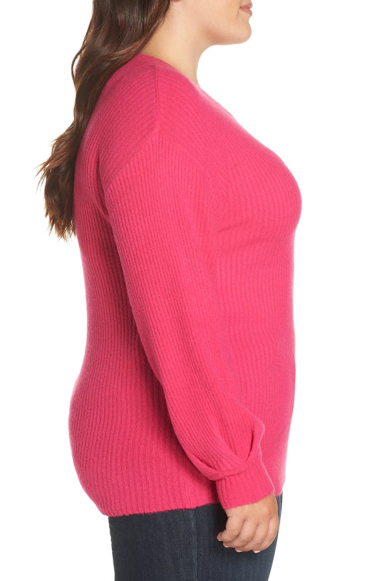 Pleat Sleeve Sweater, Alternate, color, HOT PINK