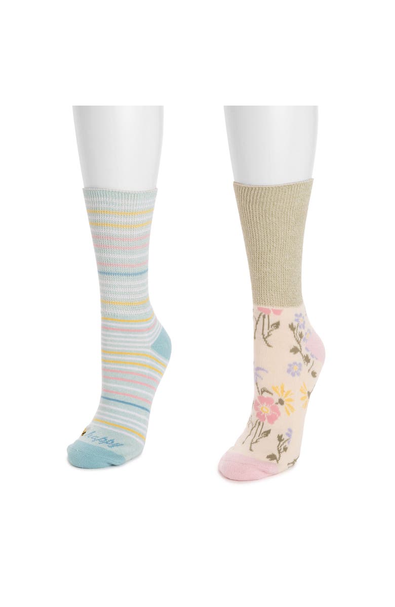 MUK LUKS Cozy Crew Non Binding Sock 2 Pair Pack, Alternate, color, Floral Stipe