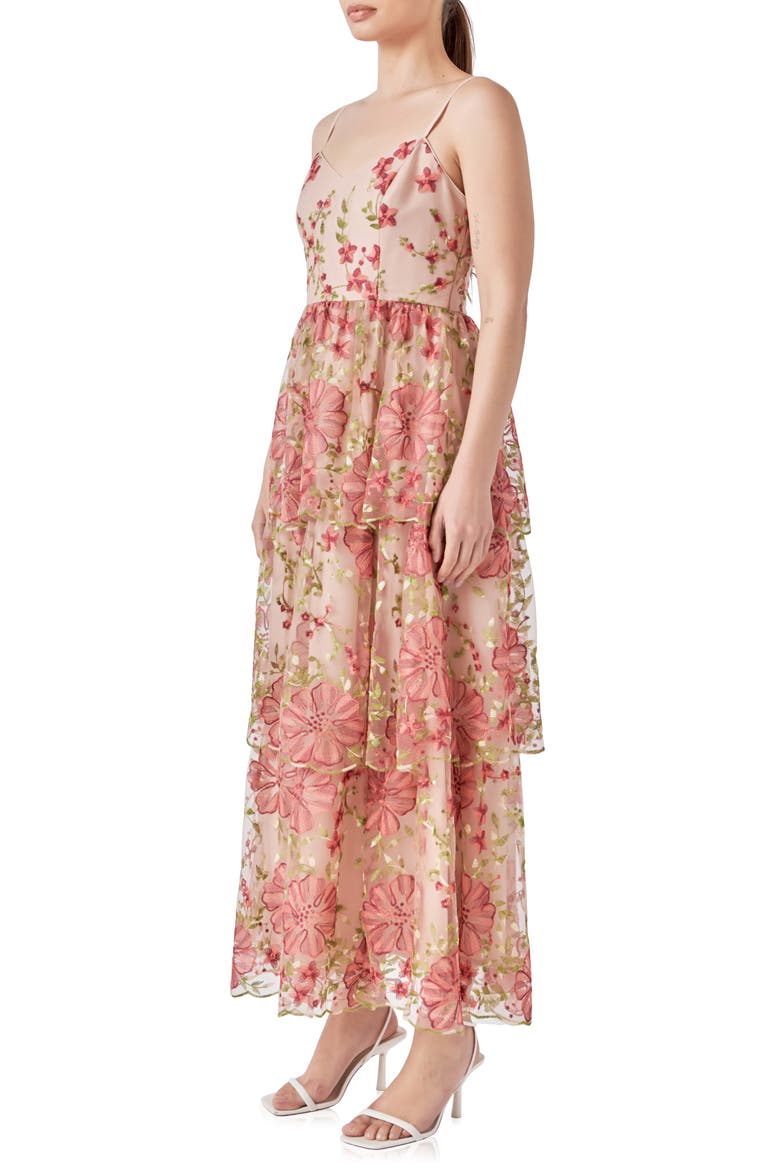 Floral Embroidered Tiered Maxi Dress, Alternate, color, PINK