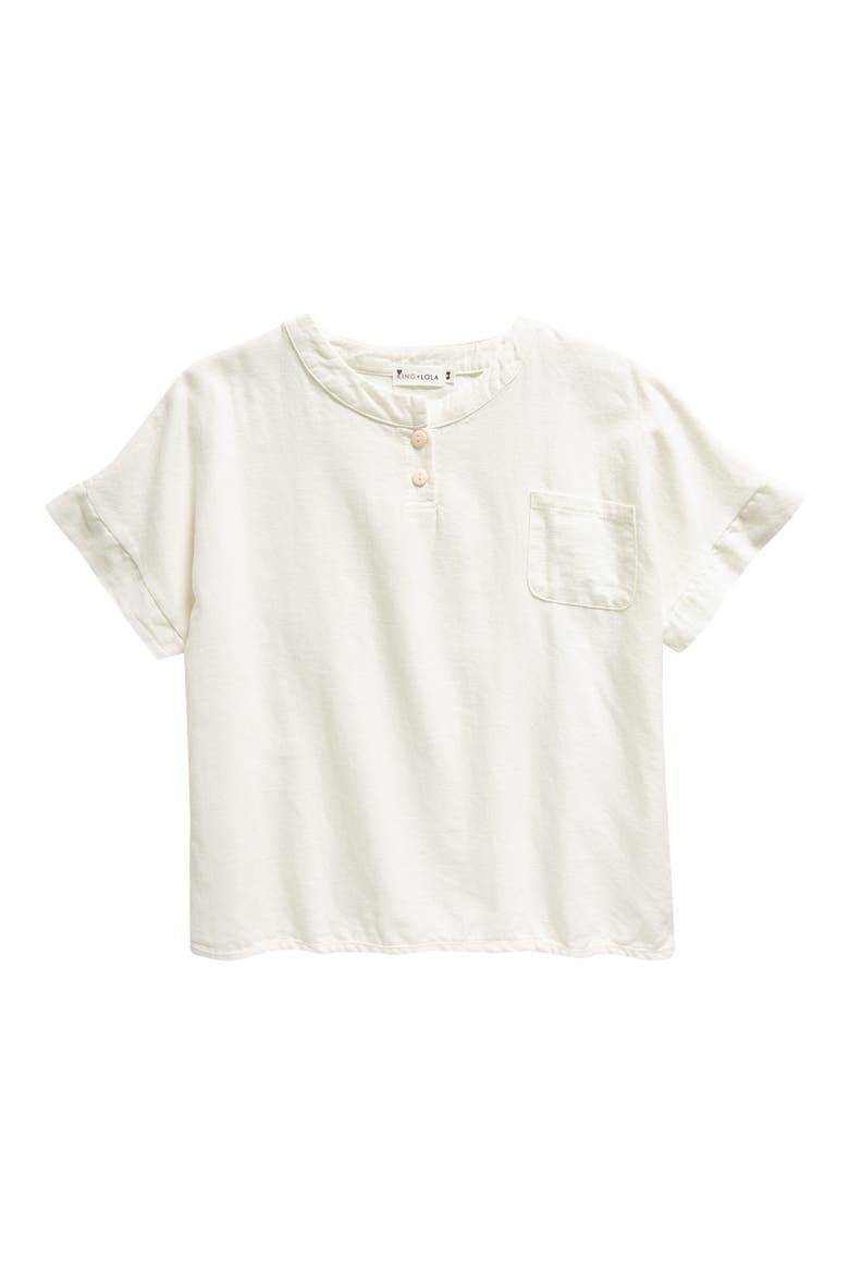 Kids' Short Sleeve Cotton & Linen Pocket Henley, Main, color, CREAM
