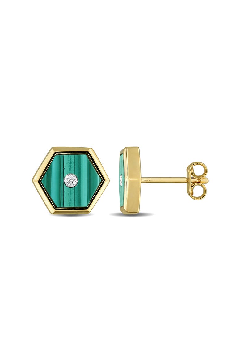 Malachite & Diamond Hexagon Stud Earrings - 0.07ct., Main, color, GREEN