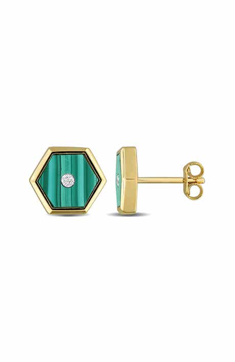 DELMAR Malachite & Diamond Hexagon Stud Earrings - 0.07ct.