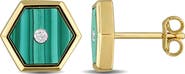 DELMAR Malachite & Diamond Hexagon Stud Earrings - 0.07ct.