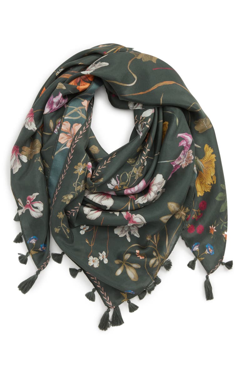 Treasure & Bond Floral Print Tassel Silk Scarf, Alternate, color, 