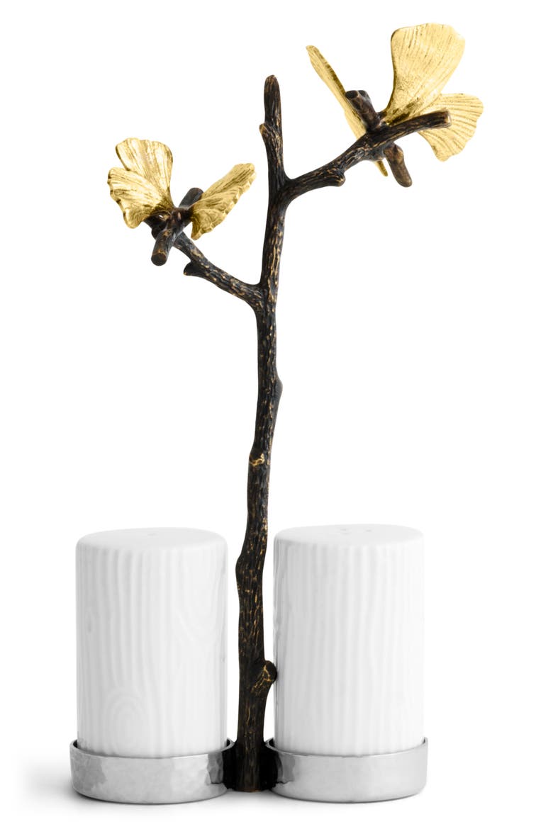 Butterfly Ginkgo Salt & Pepper Shake Set, Main, color, GOLD/ SILVER