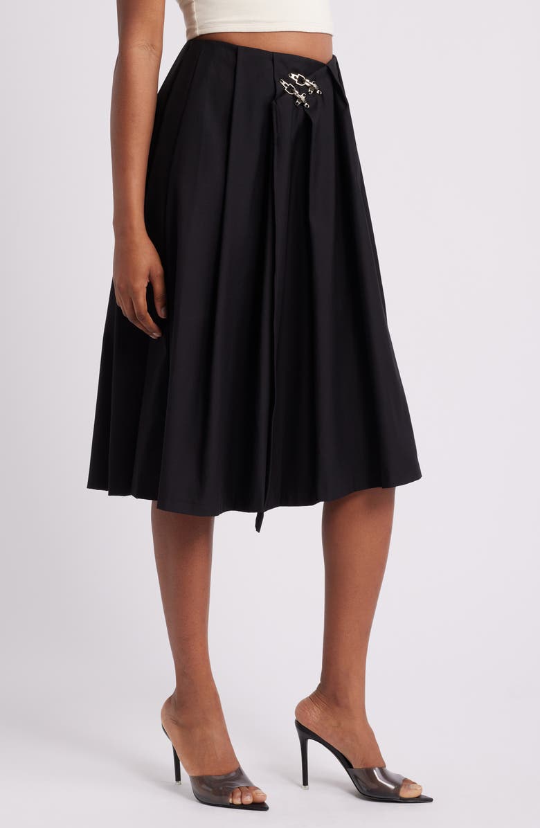 Mistress Rocks Pleated Wrap Front Midi Skirt, Alternate, color, Black