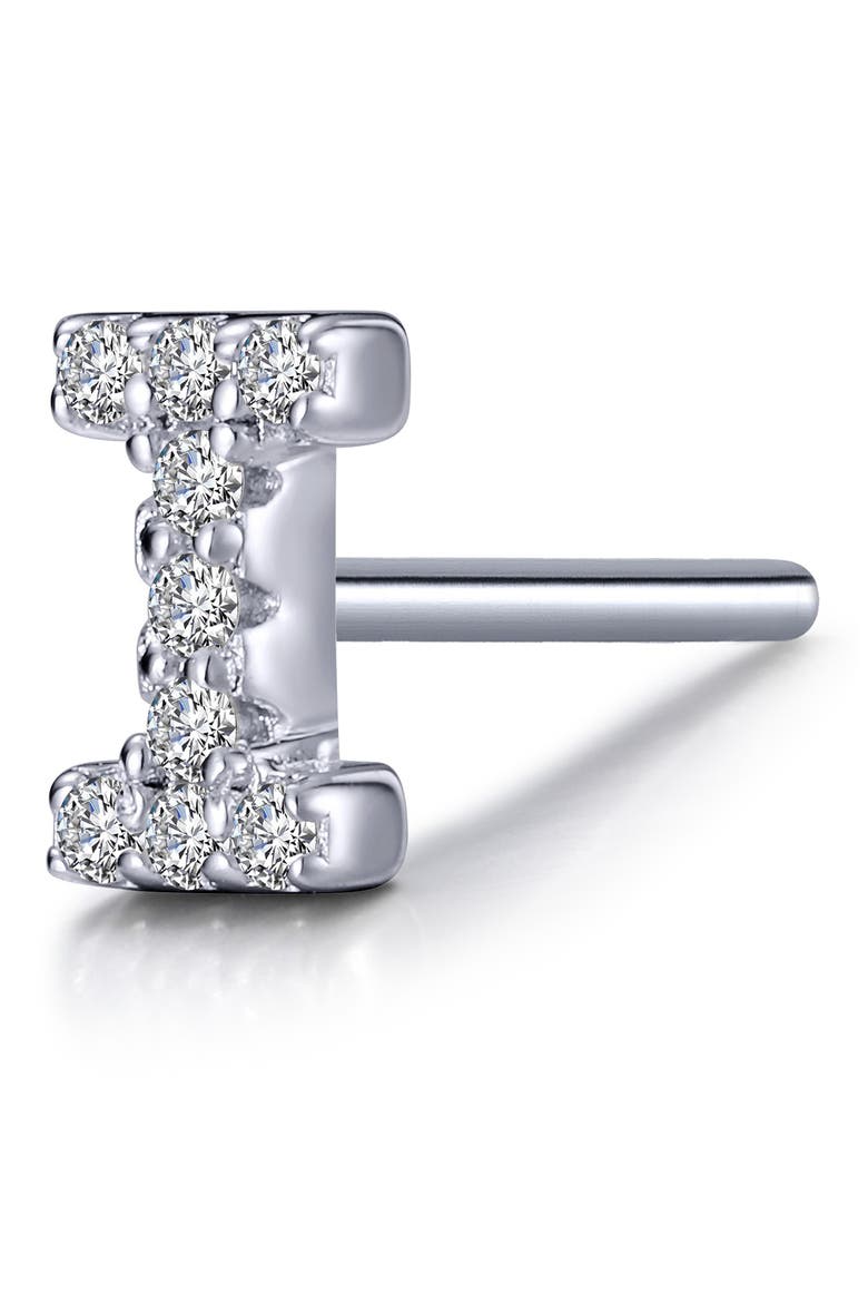 Platinum Bonded Sterling Silver Simulated Diamond Single Initial Stud Earring, Main, color, WHITE-I