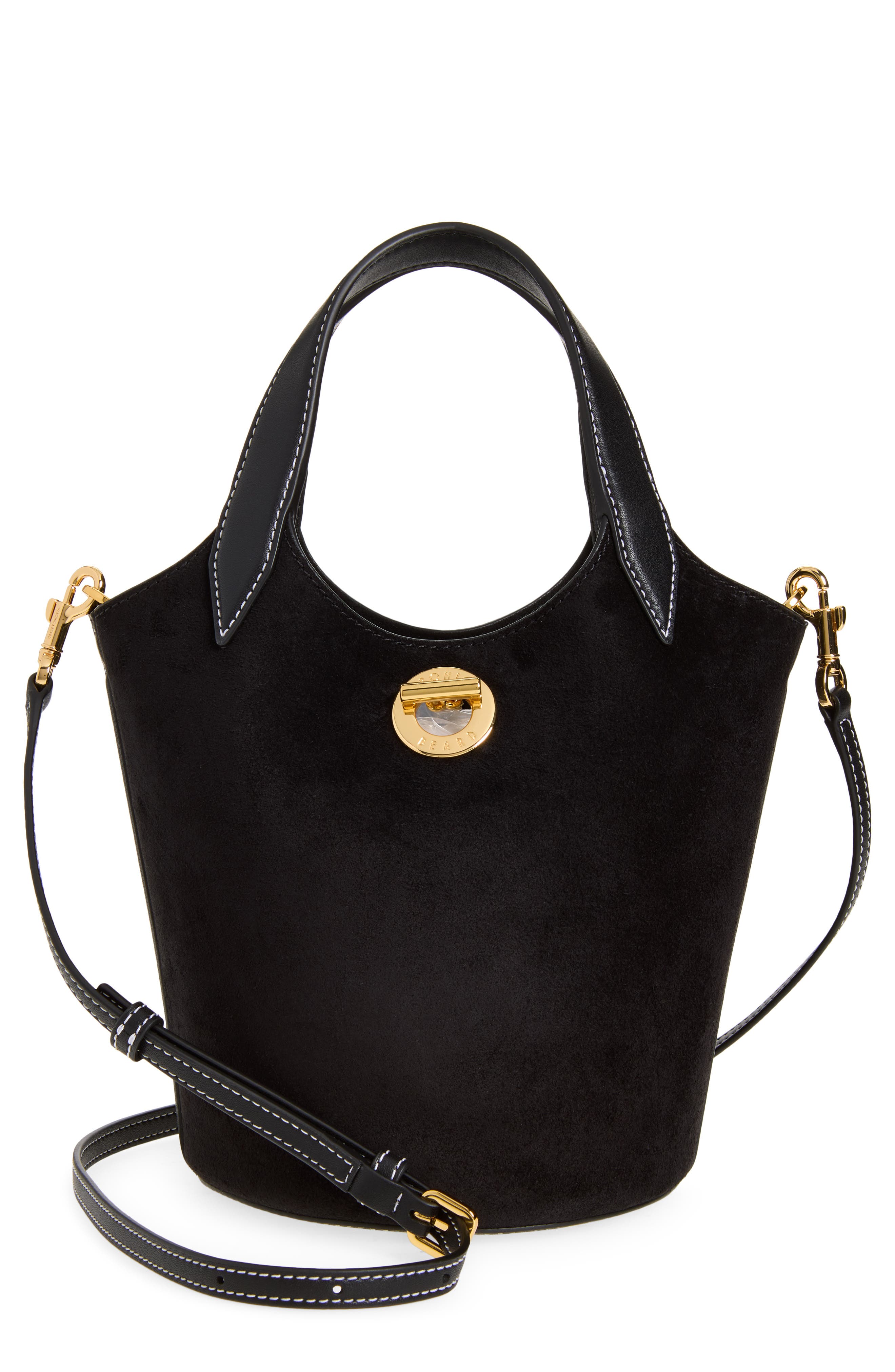 Anchor Leather & Suede Handbag, Main, color, BLACK