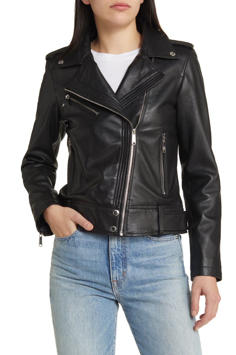 Lambskin Leather Moto Jacket, Main, color, BLACK