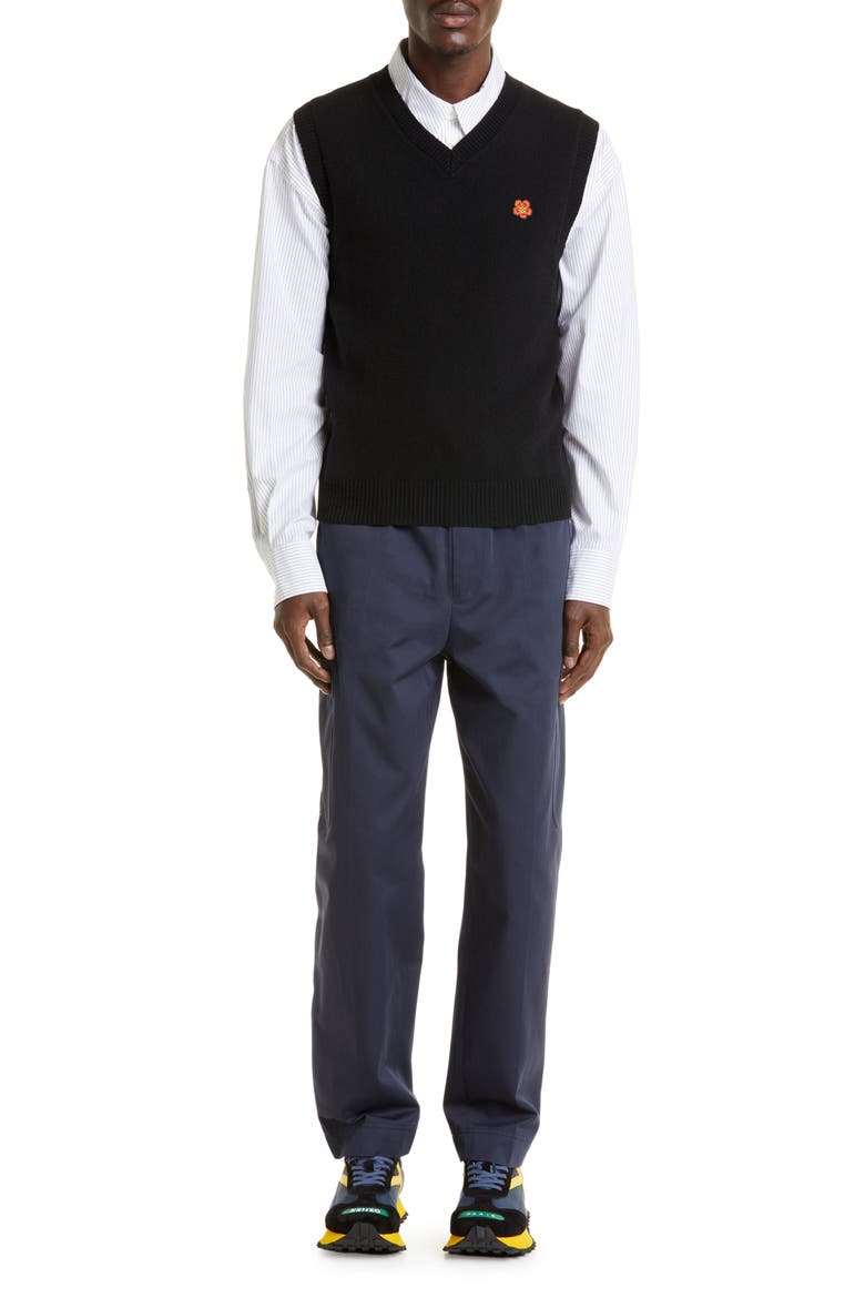 KENZO Embroidered Boke Flower Crest V-Neck Wool Sweater Vest (Men