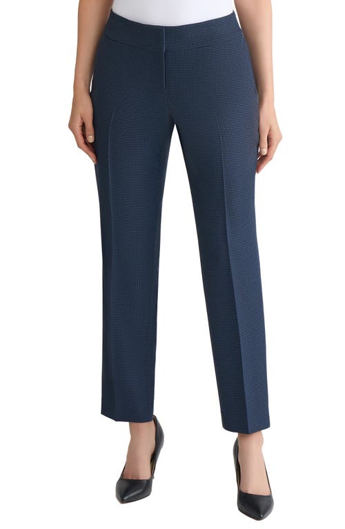 Kasper Houndstooth Flat Front Slim Pants In Blue