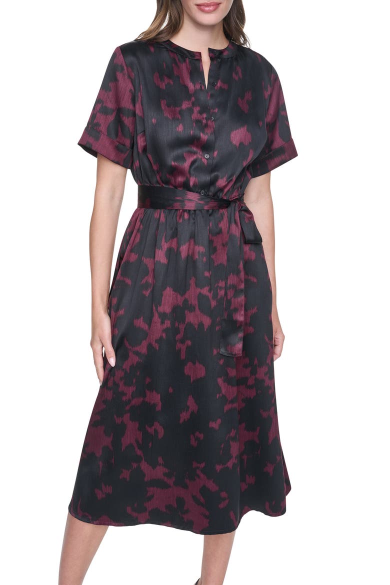 Folded Cuff Shirtdress, Alternate, color, BURGUNDY/ BLACK