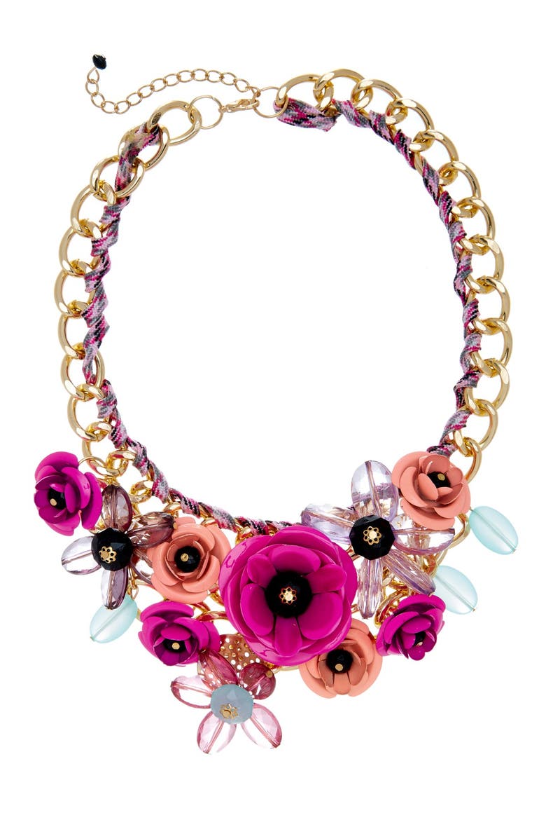 Posh Floral Cluster Chain Bib Necklace, Main, color, GOLD