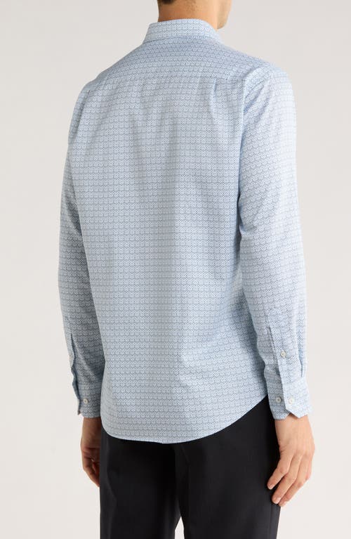 David Donahue Geometric Print Cotton Sport Shirt In Blue