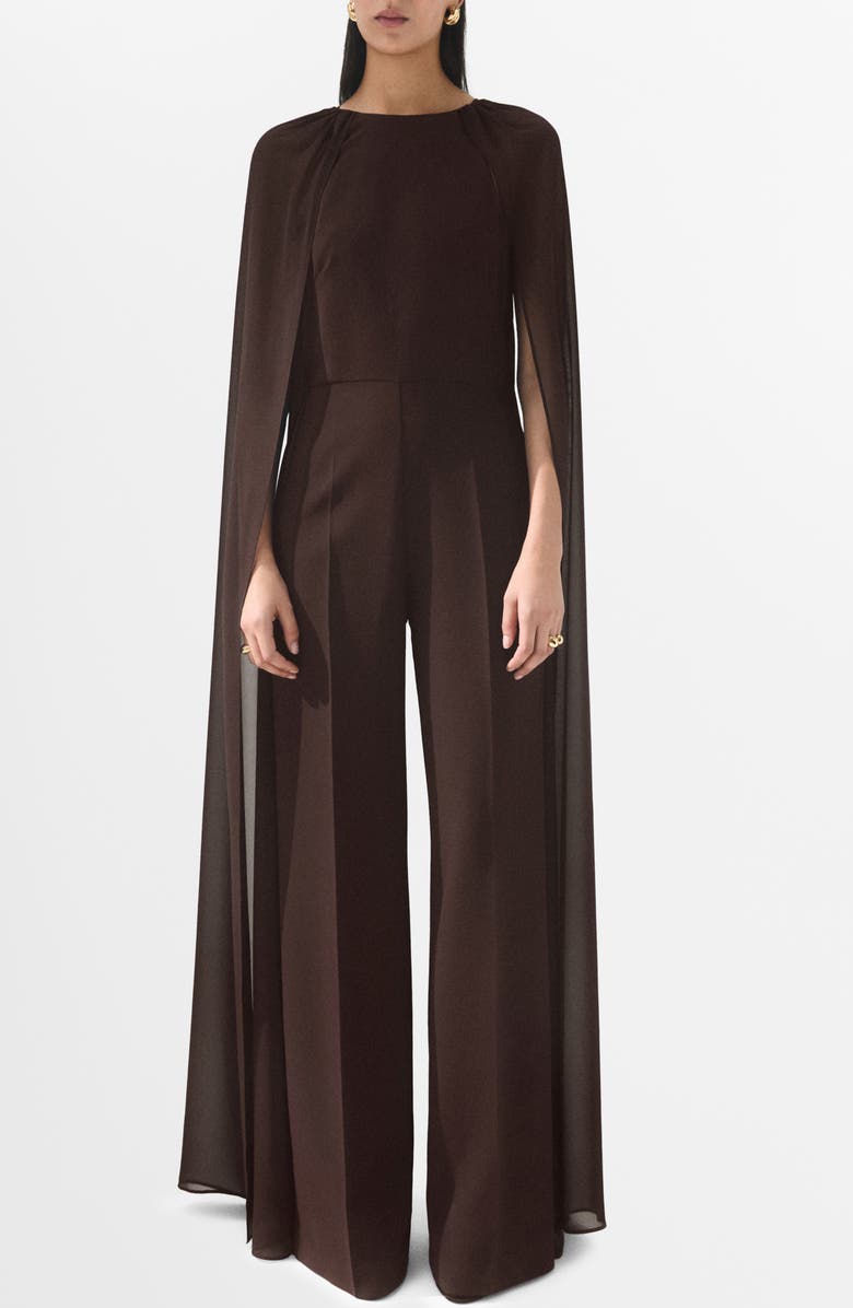 MANGO Capelet Sleeve Wide Leg Jumpsuit, Main, color, Chocolate