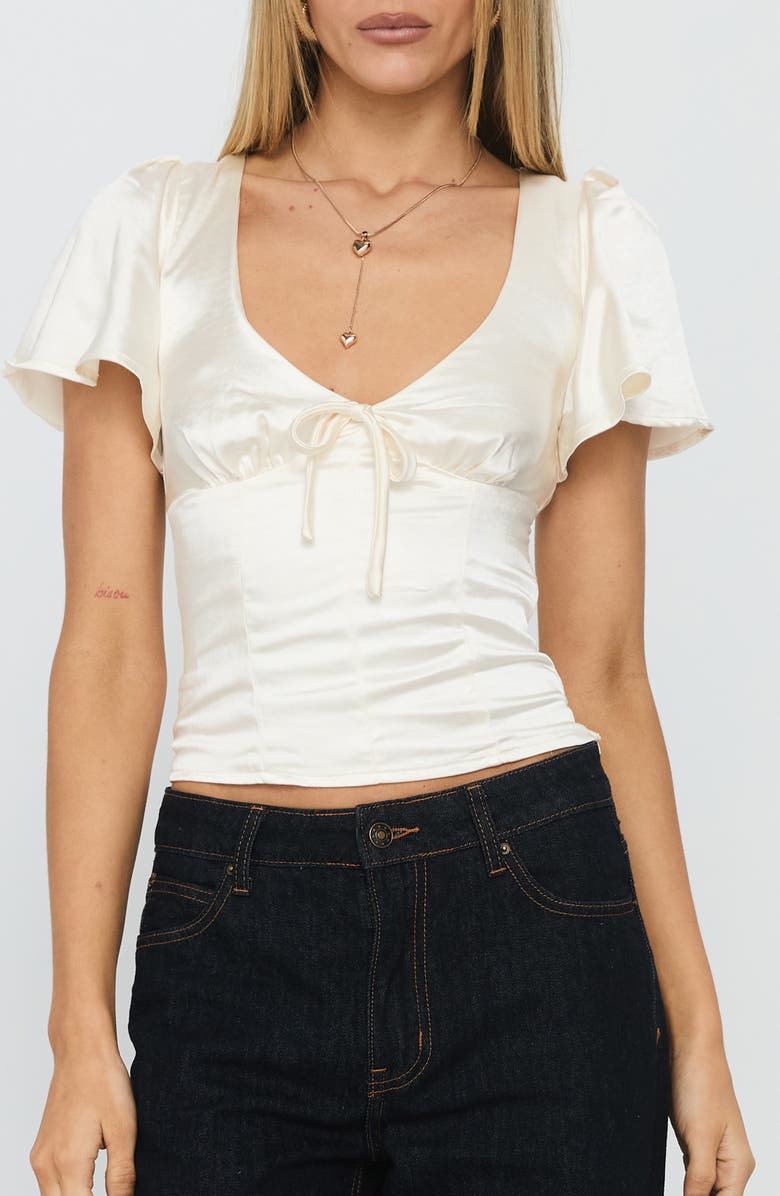 Princess Polly Sun Will Rise Crop Satin Top, Main, color, Cream