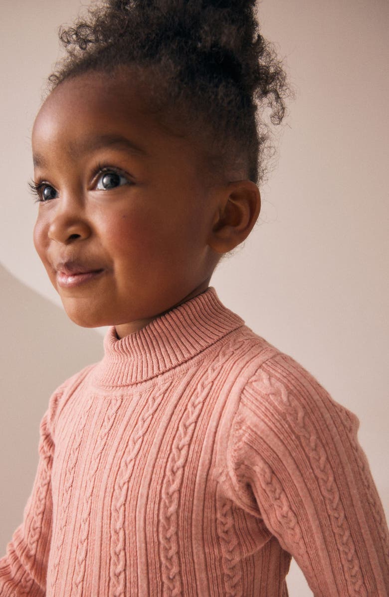 NEXT Kids' Cable Stitch Roll Neck Sweater, Alternate, color, Pink