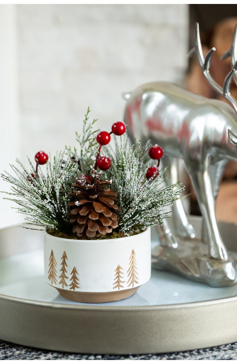 FLORA BUNDA Xmas Mix in Small 4.25" Ceramic Reverse Tree Pot, Alternate, color, White