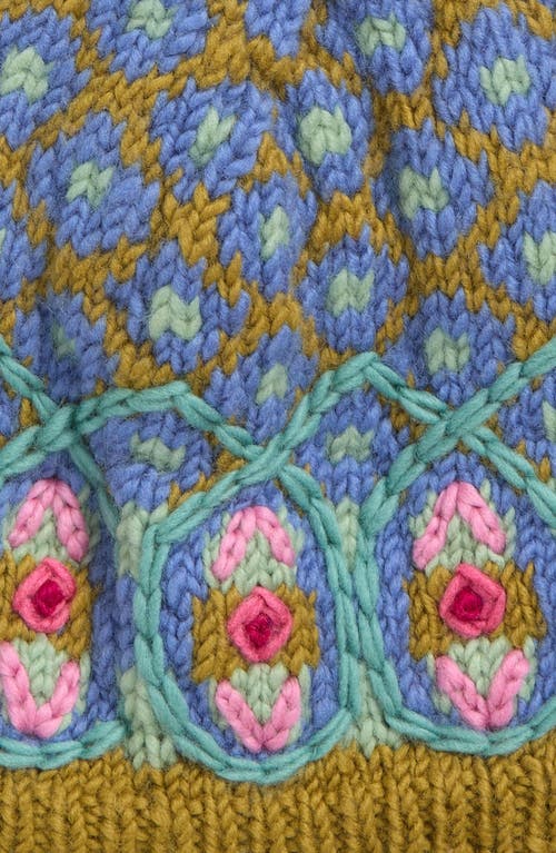 French Knot Wool Pompom Beanie In Multi