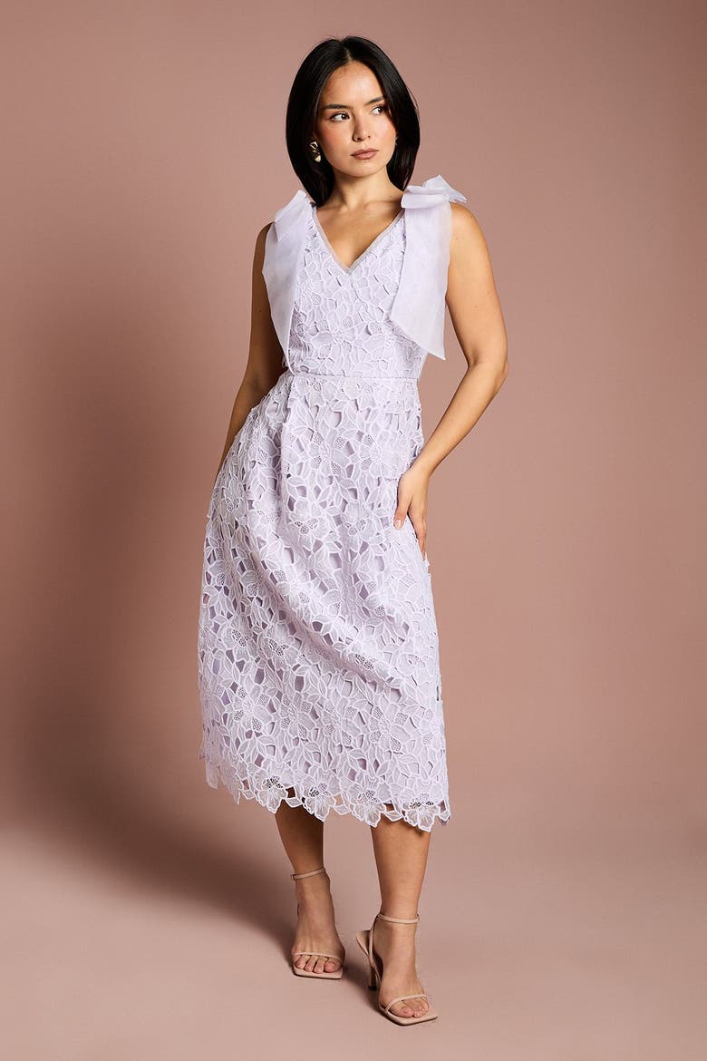 Petite Bow Detail Sleeveless Midi Dress, Alternate, color, Lilac