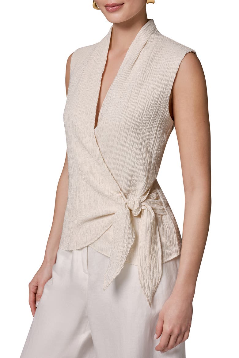 Crinkle Sleeveless Faux Wrap Top, Alternate, color, CREAM