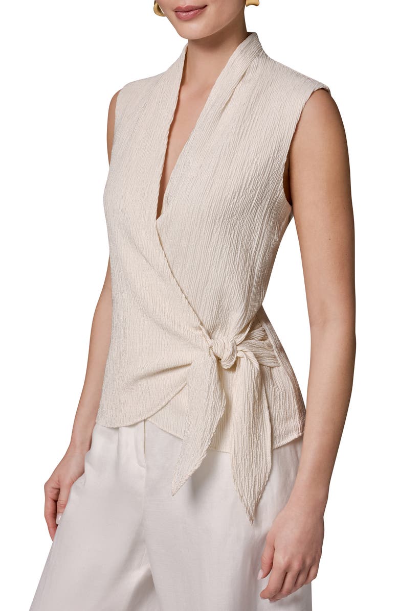 Donna Karan New York Crinkle Sleeveless Faux Wrap Top, Alternate, color, 