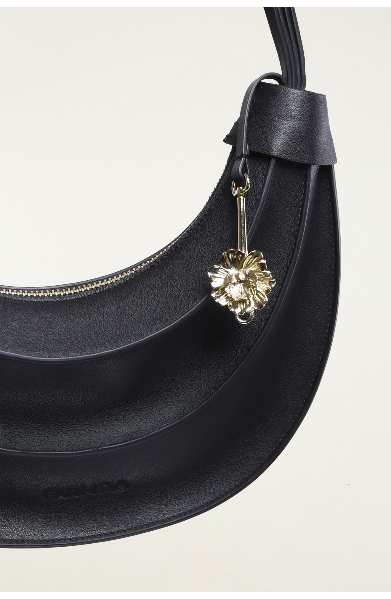 Small Leather Banana Crossbody Bag, Alternate, color, BLACK