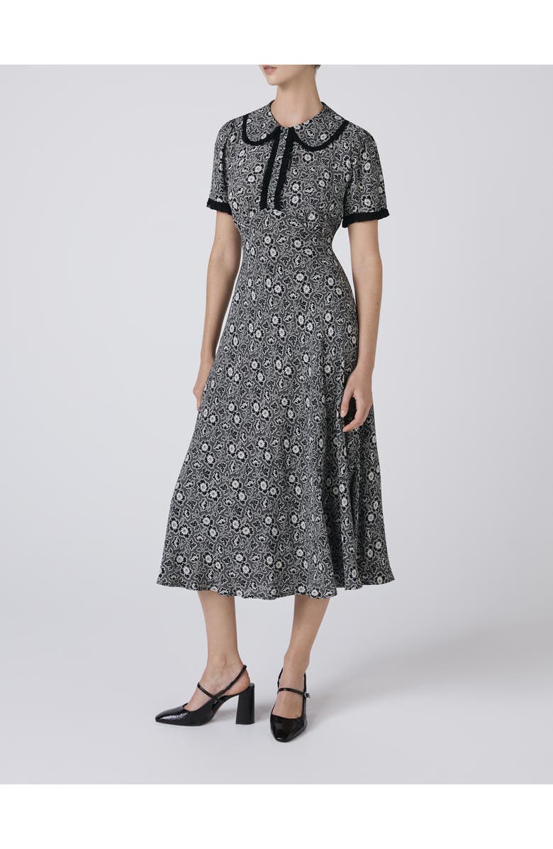 Ghost London Taylor Floral Crepe Midi Tea Dress, Alternate, color, Black Ditsy