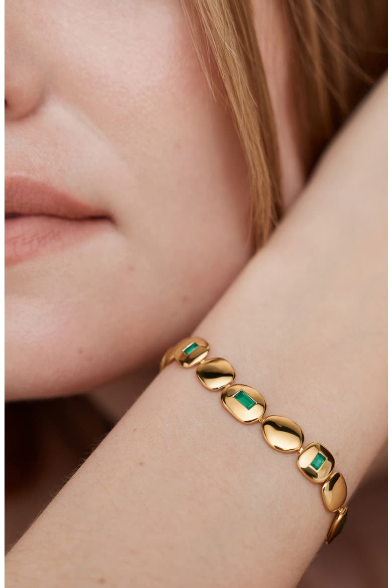 Mosaic Green Onyx Disc Bracelet, Alternate, color, 18K GOLD VERMEIL / GREEN ONYX