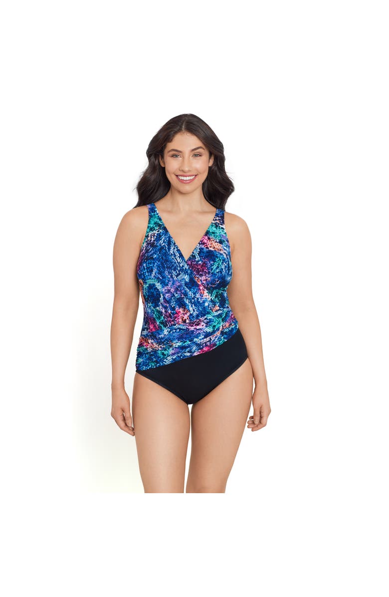 Trimshaper Addison Surplice One-Piece Control Swimsuit, Main, color, Prismatic Python