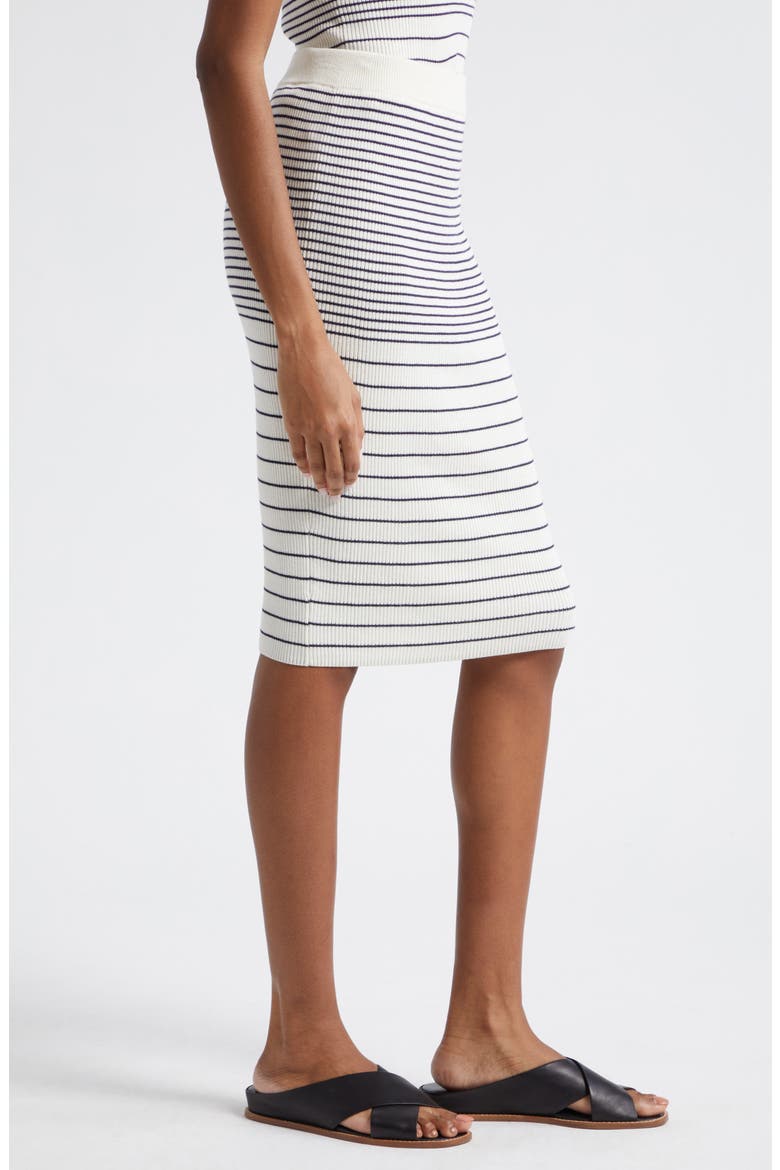 Stripe Cotton & Silk Knit Midi Skirt, Alternate, color, CHALK / INK
